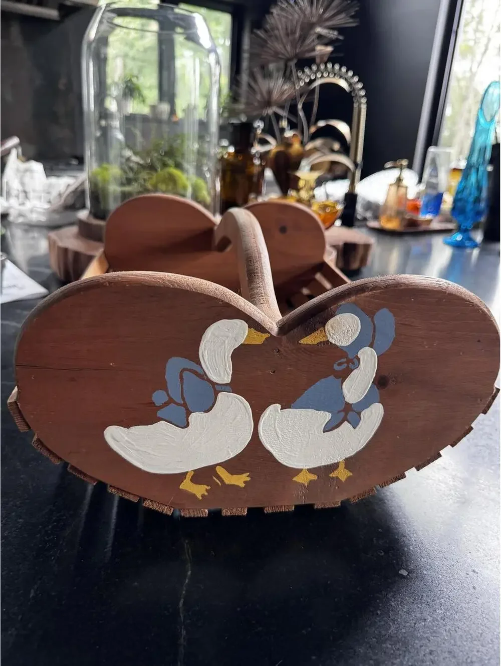 1980s Country Kitchen Wooden Goose Caddy